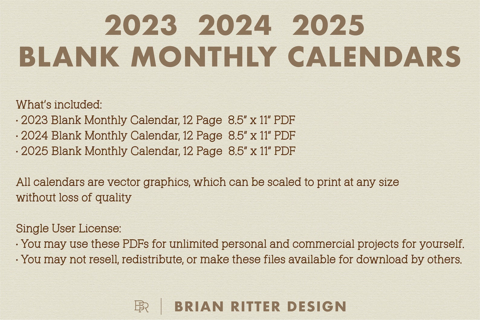 2023 2024 2025 Monthly Calendars Blank Calendar Printable PDF Goodnotes