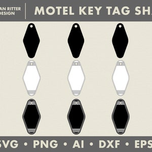 Motel Key Tag Shapes | Retro Hotel Keychain Graphics | PNG | SVG | DXF | Digital Art | Printable Art
