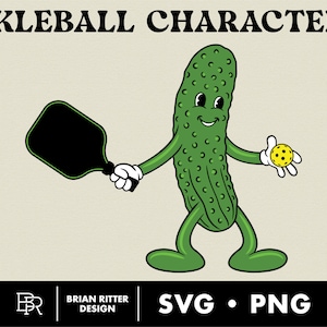 Pickleball Cartoon Character #1  | Retro Funny Character | Pickle Ball | PNG | SVG | T-shirt Design | Sticker | Digital Art | Printable Art
