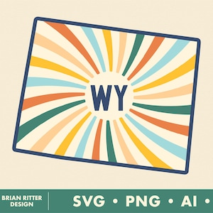 Wyoming / WY / Grafica Sunburst / Digitale / Adesivo / PNG / SVG / Arte stampabile