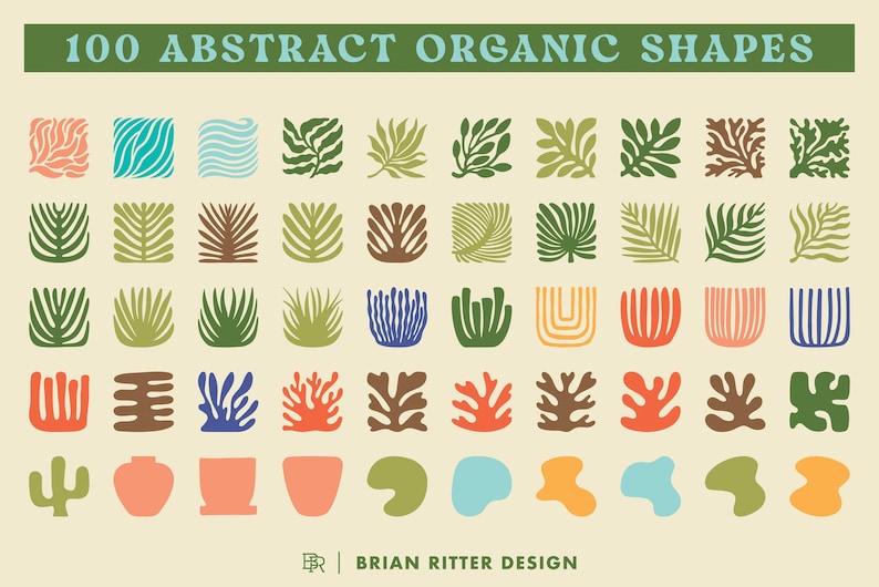 100 Abstract Organic Shapes | Boho | Nature | Botanical | Wall Art ...