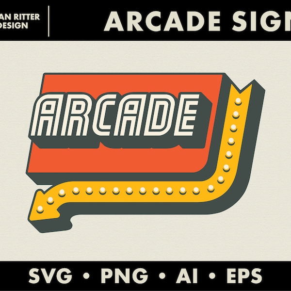 Arcade Retro Sign | Graphic | Gamer Sign | EPS | PNG | SVG | Digital Art | Printable Art