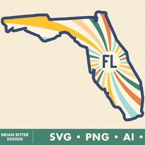 Florida | FL | Sunburst Grafik | Digital | Aufkleber | PNG | SVG | Druckbare Kunst