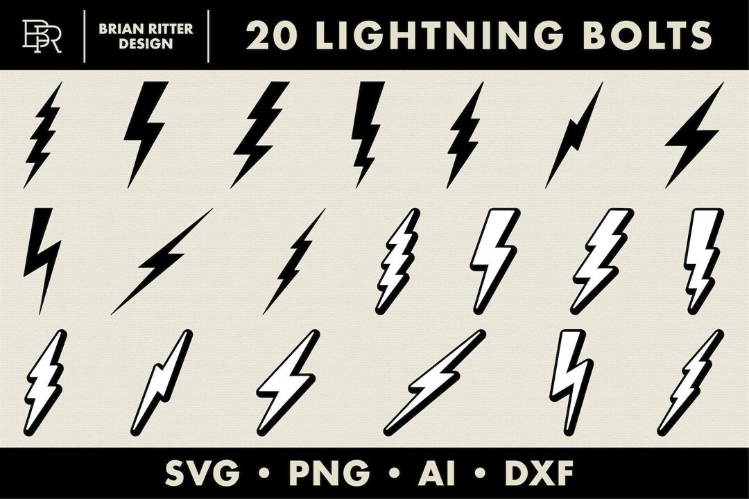 Lightning Bolts Graphic Objects Elements PNG SVG DXF - Etsy