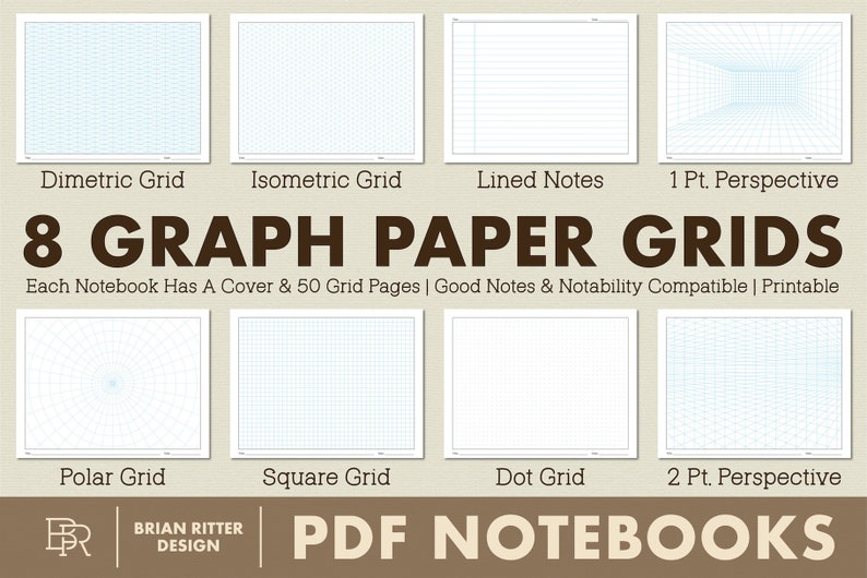 8 Graph Paper Grids PDF Templates Drawing Goodnotes Notability Note