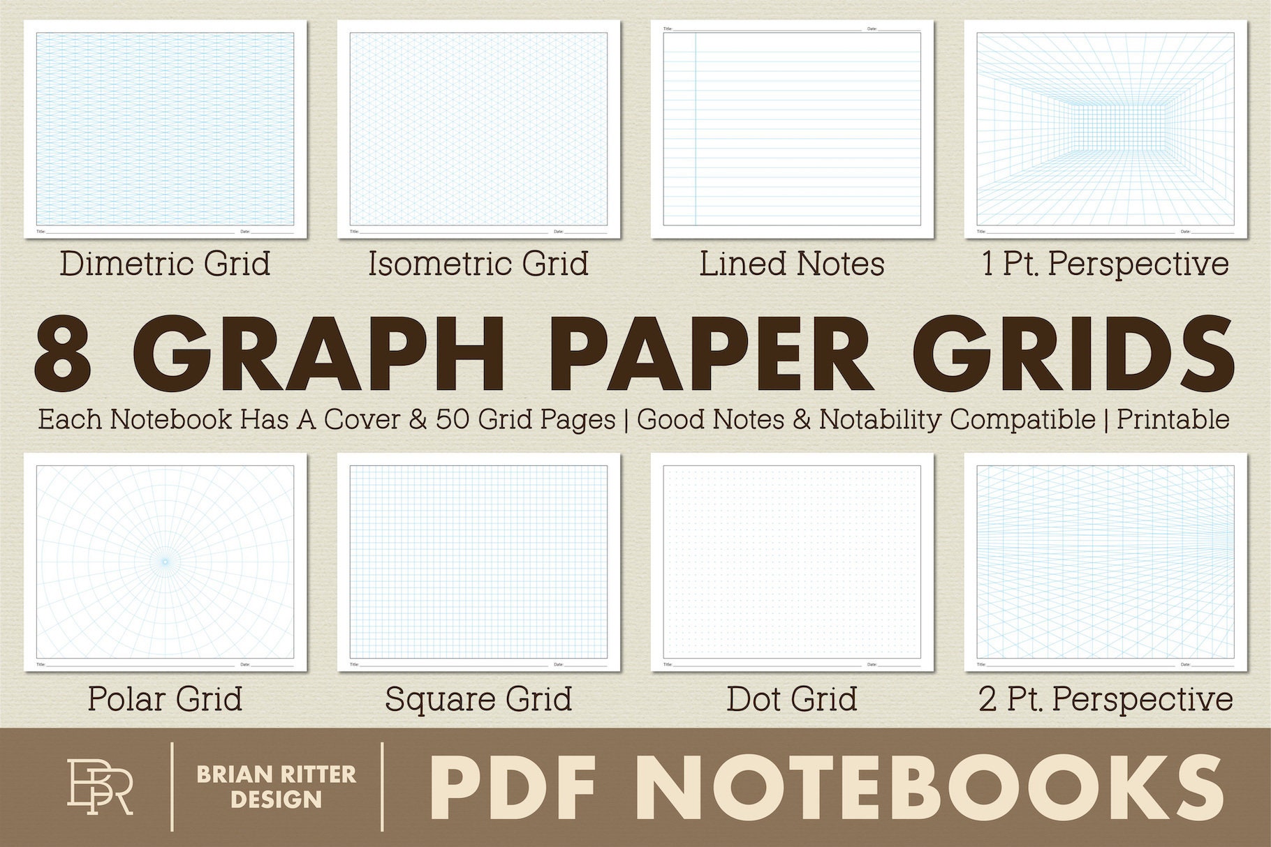 8 Graph Paper Grids PDF Templates Drawing Goodnotes Notability Note