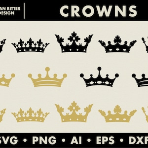 Crowns | Royal | Crown Graphics | Cut Files | PNG | SVG | DXF | Digital Art | Printable Art