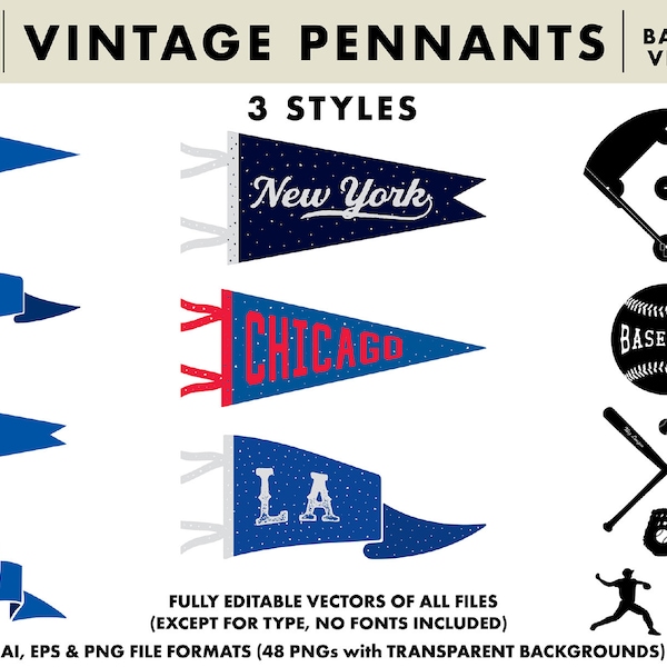 Vintage Pennants with Baseball Vector Elements