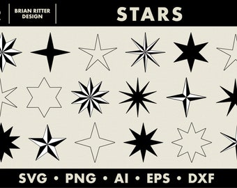 Stars | Graphics | Star Geometric Shapes | PNG | SVG | DXF | Digital Art | Printable Art