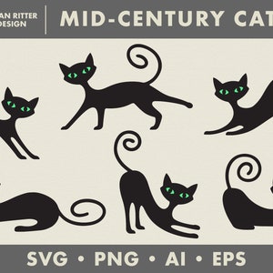 Katten uit het midden van de eeuw #2 | Grafische objecten | Elementen | PNG | Svg | EPS | Digitale kunst | Afdrukbare kunst