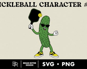 Pickleball Cartoon Character #5  | Retro Funny Character | Pickle Ball | PNG | SVG | T-shirt Design | Sticker | Digital Art | Printable Art