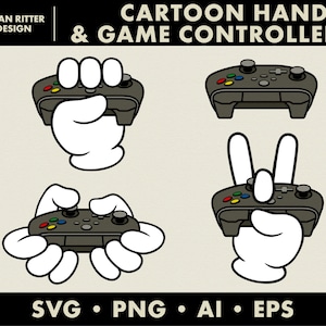 Manos de guante de dibujos animados y controladores de juego #2 / Gestos de mano cómicos / PNG / SVG / Arte digital / Arte imprimible