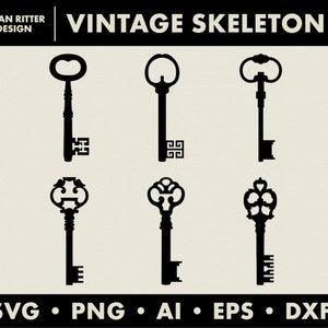 Vintage skeletsleutels | Grafisch | Bestanden knippen | PNG | Svg | DXF | Digitale kunst | Afdrukbare kunst