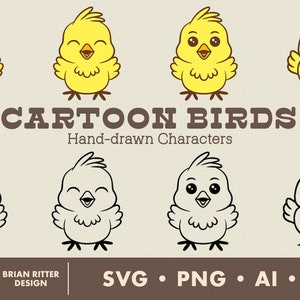 Cartoon Birds | Doodle Kawaii Characters | PNG | SVG | EPS | Digital Art | Printable Art