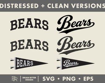 Bears Varsity Mascot | Distressed Vintage | Clean Solid | High School Football Shirt Design | Team Sports Cut File | EPS | SVG | PNG