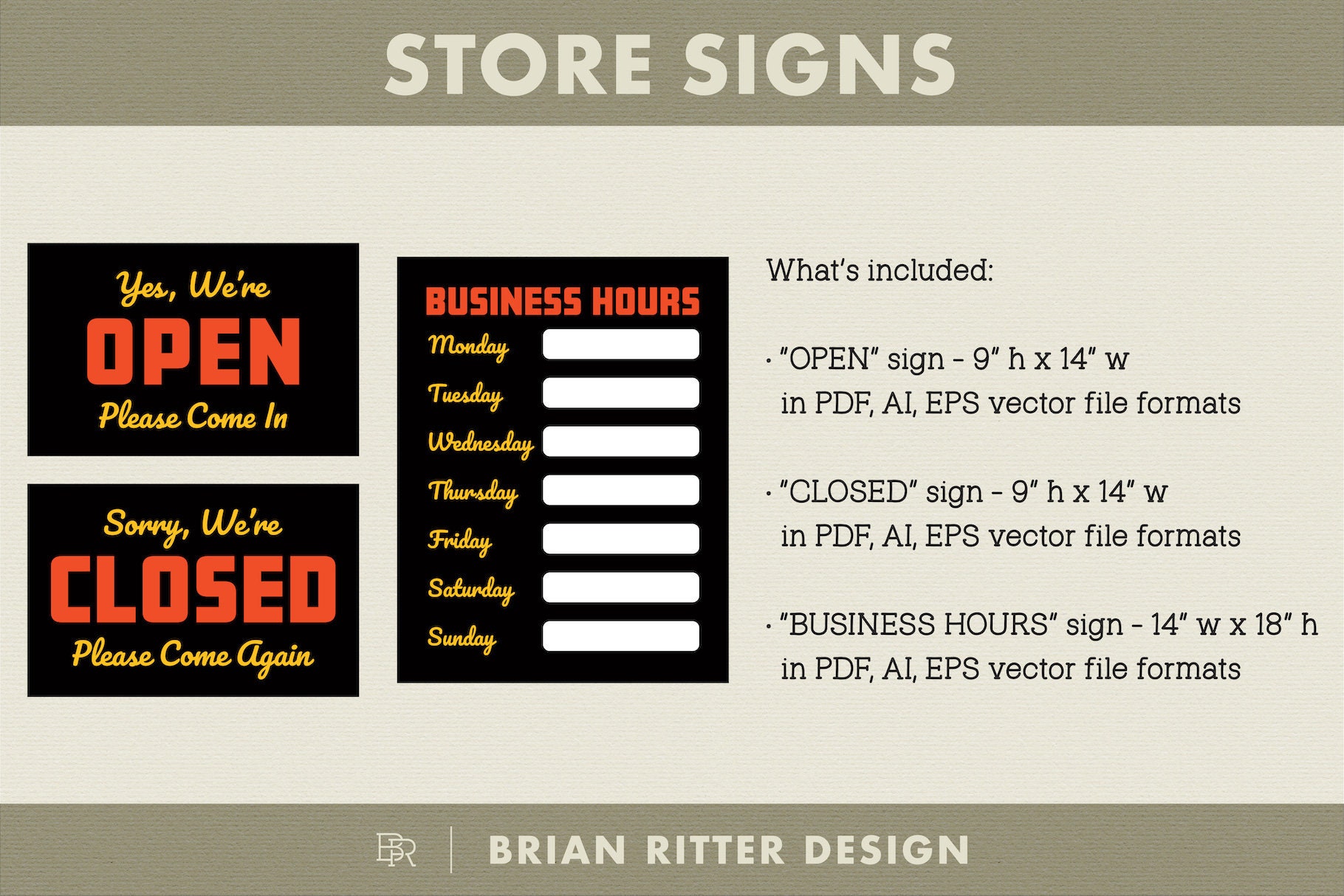 Store Signs | Open Sign | Closed Sign | Blank Business Hours Sign | PDF ...