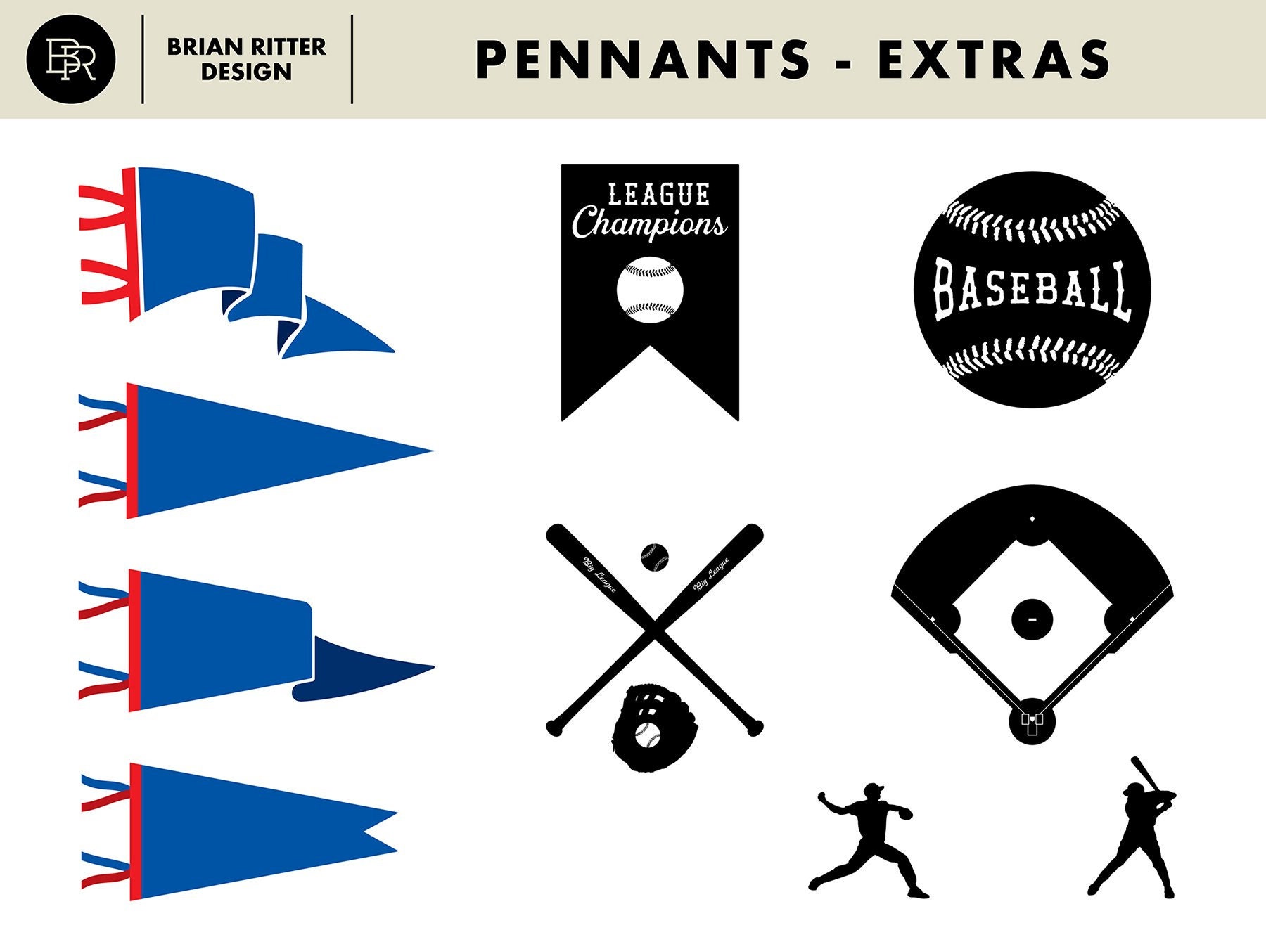 Vintage Pennants With Baseball Vector Elements - Etsy