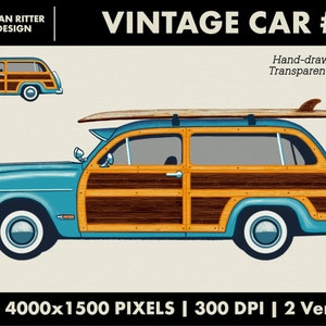 Vintage Car #1 | Woody Station Wagon | Surf | PNG | Digital Art | Printable Art