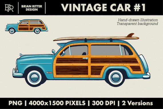 Vintage Car #1 | Woody Station Wagon | Surf | PNG | Digital Art