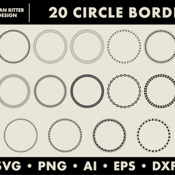 20 Circle Borders | Circular Frames | PNG | SVG | DXF | Digital Art | Printable Art