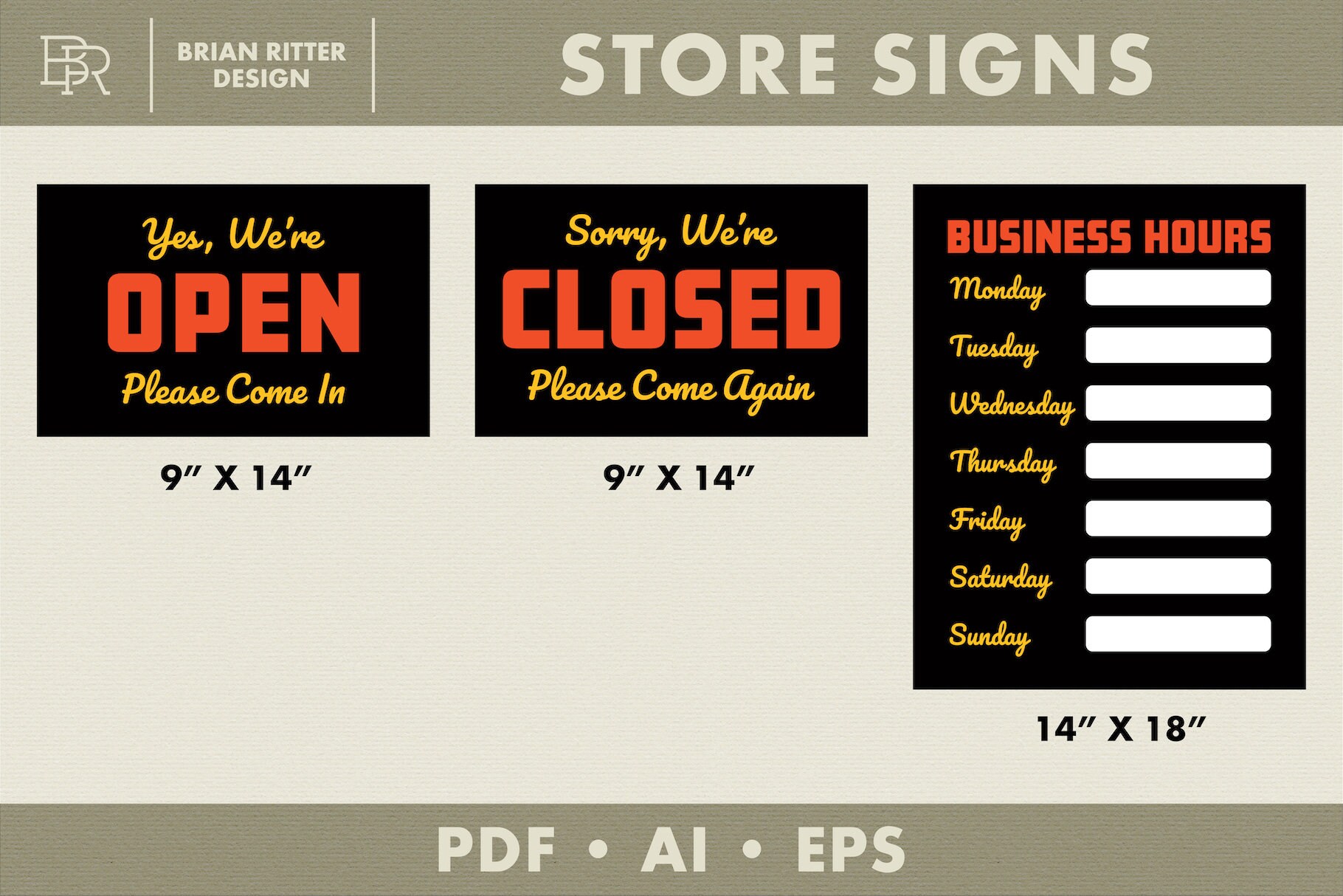 Store Signs | Open Sign | Closed Sign | Blank Business Hours Sign | PDF ...