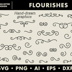 Flourishes | Decorative Flourish Elements | Swirls | Ornamental Graphics | Divider Borders | PNG | SVG | DXF | Digital Art | Printable Art