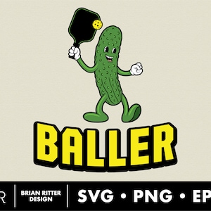 Pickleball | Baller  | Retro Funny Character | Pickle Ball | PNG | SVG | EPS | T-shirt Design | Sticker | Digital Art | Printable Art