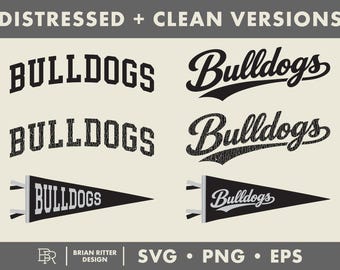 Bulldogs Varsity Mascot | Distressed Vintage | Clean Solid | High School Football Shirt Design | Team Sports Cut File | EPS | SVG | PNG