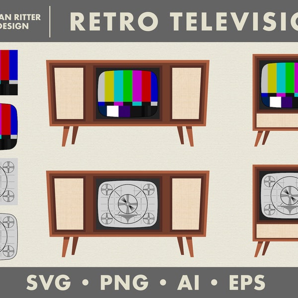 Retro Television | Mid-century TV | Graphic Objects | Elements | PNG | SVG | Digital Art | Printable Art