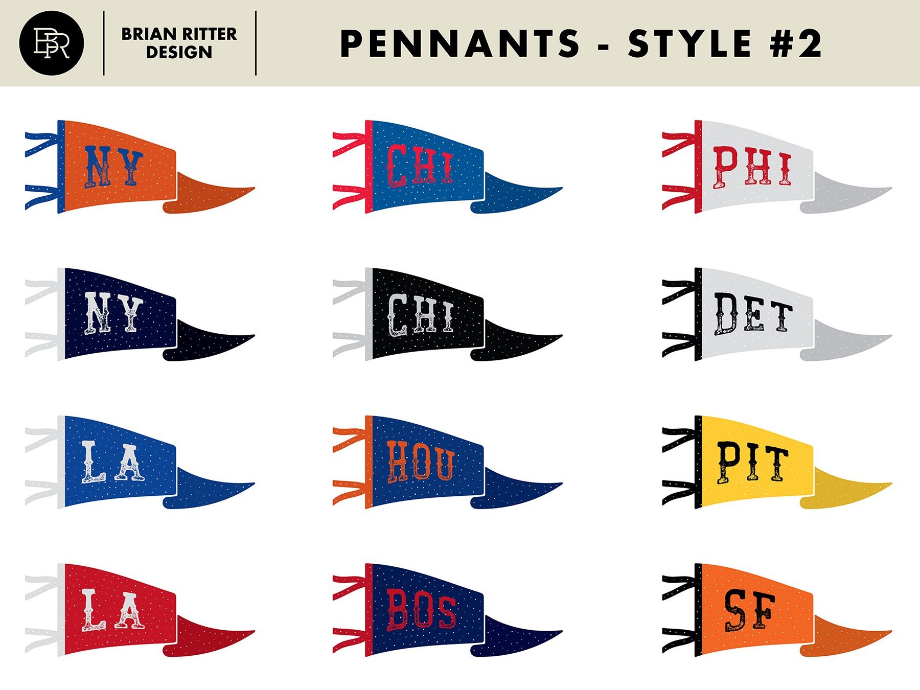 Vintage Pennants With Baseball Vector Elements - Etsy