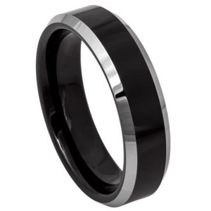 Banda de boda negra mens tungsteno carburo 6mm negro pulido boda banda compromiso anillo aniversario anillo negro resistente a los arañazos para los hombres
