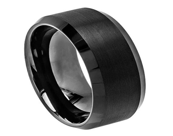 Zwarte Ring Mens Trouwring Wolfraam Carbide 10mm Brede Ring Geborsteld Zwarte Trouwring Verlovingsring Jubileum Krasbestendig Mat
