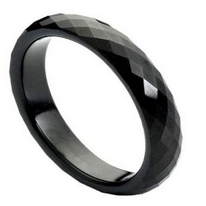 Black Wedding Band Tungsten Ring 4mm Engagement Ring Anniversary Mens Wedding Band Promise Unisex Faceted Black Ring Tungsten Faceted Ring
