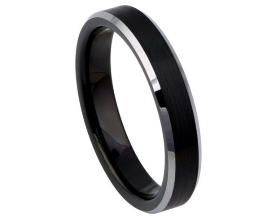 Mens Black Ring Tungsten Carbide 4mm Brushed Black Wedding Etsy