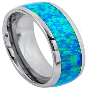 Opal Ring Mens Wedding Band 8mm Opal Engagement Ring Tungsten Wedding Band Anniversary Scratch Resistant Ring Opal Wedding Band Durable