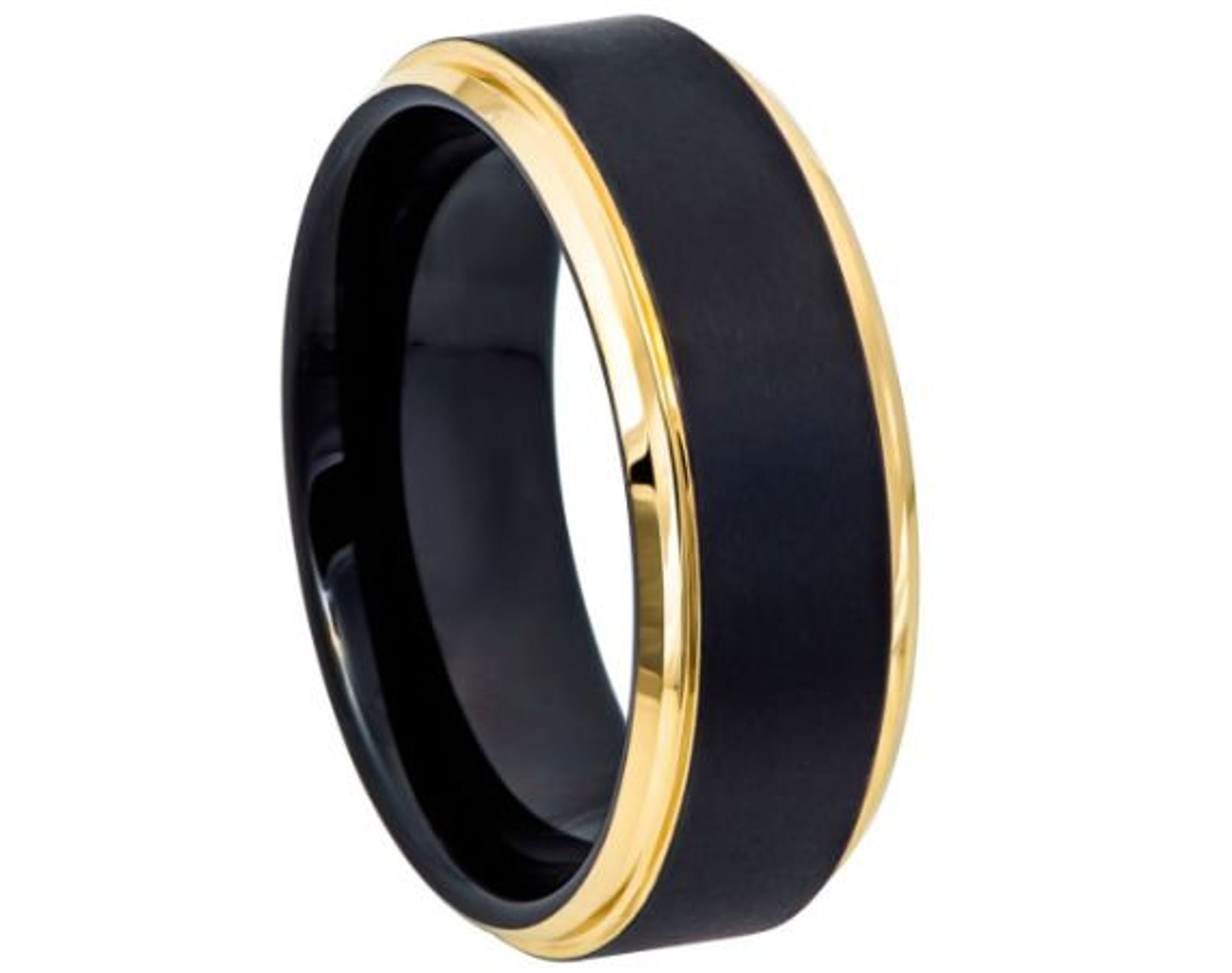 Black Gold Ring Mens Wedding Band Tungsten Carbide 8mm Black Etsy UK