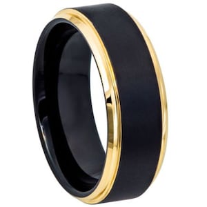 Black Gold Ring Mens Wedding Band Tungsten Carbide 8mm Black Gold Wedding Band Engagement Band Anniversary Black And Yellow Gold Ring Men