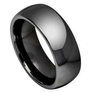 Grey Wedding Band Mens Tungsten Carbide 8mm Polished Black Wedding Band Engagement Ring Anniversary Scratch Resistant Grey Ring For Men