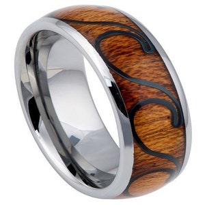 Koa Wood Ring Tungsten Carbide 8mm Hawaiian Koa Wood Engagement Ring Mens Wedding Band Anniversary Scratch Resistant Koa Wood Wedding Band