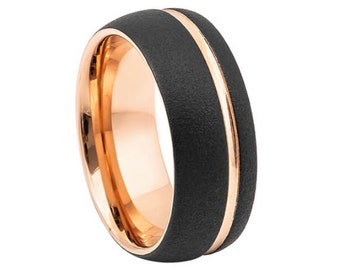 Black And Rose Gold Ring Mens Wedding Band Rose Gold Tungsten Carbide 8mm Rose Gold Engagement Ring Black And Rose Gold Wedding Band Promise