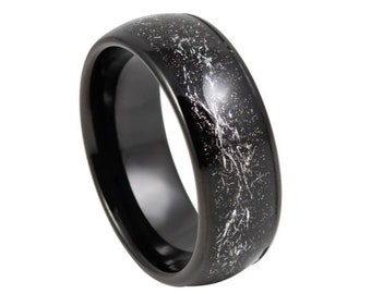Meteorite Ring Black Wedding Band Mens Tungsten Carbide 8mm Black Wedding Ring Engagement Anniversary Meteorite Band Black Ring For Men