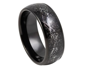 Meteoriet ring zwarte trouwring mens wolfraam carbide 8mm zwarte trouwring verloving verjaardag meteoriet band zwarte ring voor mannen