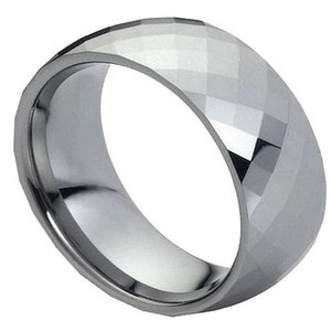 Aliança de casamento masculina prata anel de tungstênio 8mm aniversário de noivado anel facetado brilhante aliança de casamento clássica cúpula de carboneto de tungstênio masculino unissex