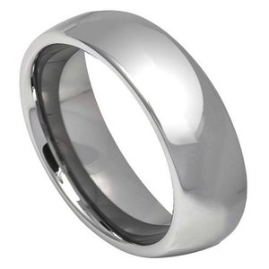 Mens Wedding Band Silver Tungsten Ring 6mm Engagement Band Anniversary Ring Shiny Wedding Band Domed Classic Tungsten Carbide Male Unisex