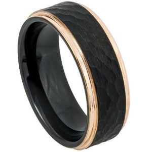 Anello nero uomo fede nuziale tungsten carburo 8mm rosa oro anello di fidanzamento per uomo rosa oro fede nuziale promessa stile di vita anello martellato