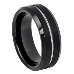 ブラック 結婚指輪 メンズ タングステンカーバイド 8mm つや消し ブラック 結婚指輪 エンゲージリング 記念日 傷防止 ブラックリング 男性用