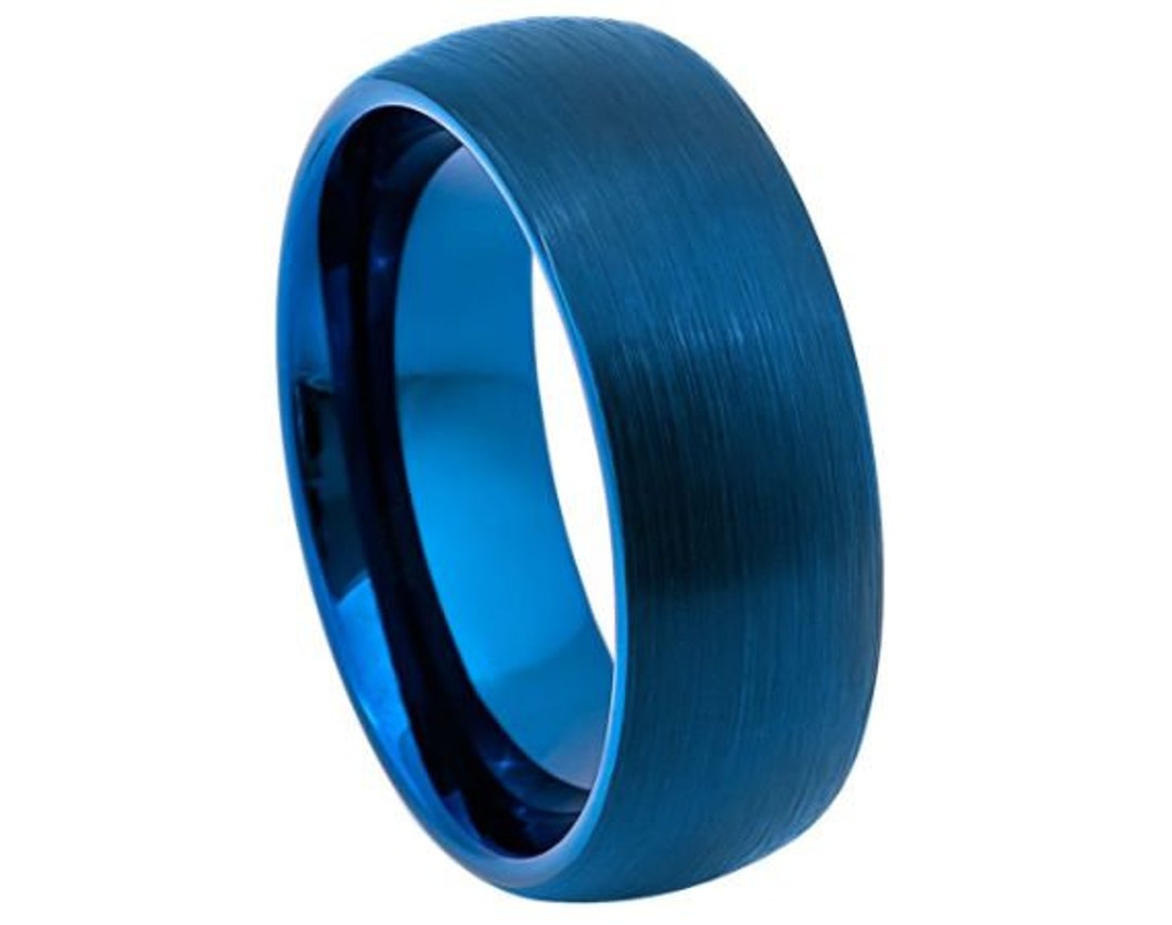 Mens Blue Ring 8mm Tungsten Wedding Band Scratch Resistant Ring Womens