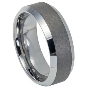Mens Wedding Band Brushed Silver Ring Tungsten Carbide 8mm Engagement Band Anniversary Ring Brushed Wedding Band Promise Wedding Bands Men