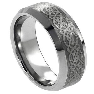 Tungsten Ring Mens Wedding Band 6mm Brushed Celtic Ring Engagement Anniversary Promise Celtic Knot Ring Matte Wedding Band Lifestyle Ring