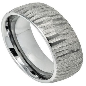 Mens Tungsten Ring Brushed Wedding Band 8mm Engagement Matte Silver Ring Anniversary Promise Lifestyle Ring Durable Scratch Resistant Ring